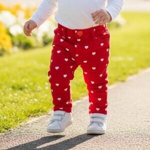 Baby Gap 1969 Red Mini Skinny Heart Print Denim Pants 12-18 Months